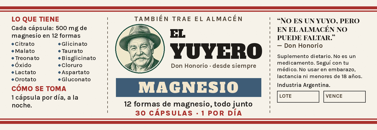 La etiqueta de El Yuyero Magnesio 12 en 1