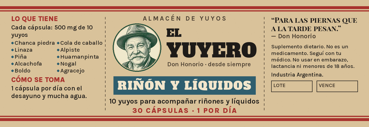 La etiqueta de El Yuyero Riñón y líquidos