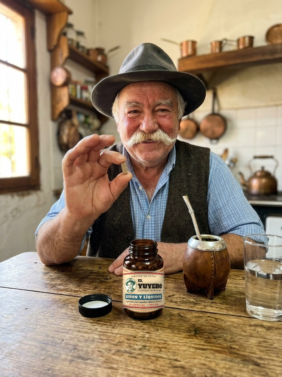 Don Honorio con la cápsula de Combo Liviano en la mano