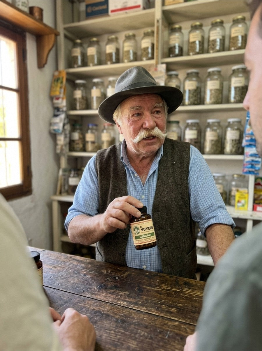 Don Honorio en el mostrador de su almacén